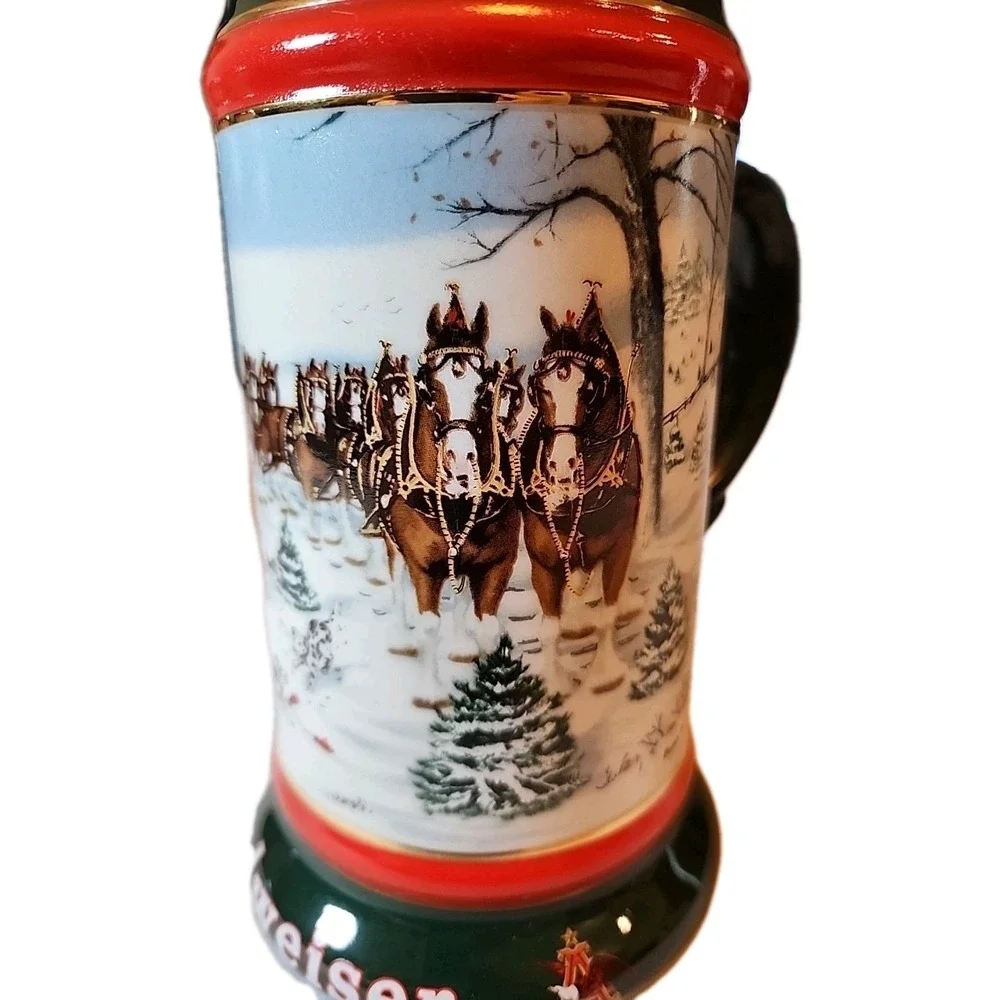 VTG 1991 Budweiser Beer Christmas Stein Mug Clydesdales Ceramarte Retro Dad Gift